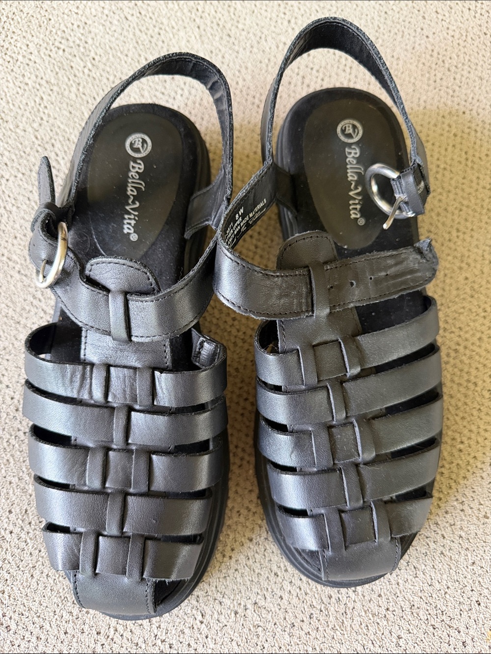 Bella Vita Black Woven Leather Slingback Sandals with Buckle